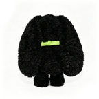 Plushie Dreadfuls Love Rabbit: black plush stuffed animal with floppy ears, neon green stripe, on white background.
