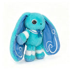 Blue plush Dysautonomia Rabbit with long ears, white accents, and swirls, sporting a small sailor collar.