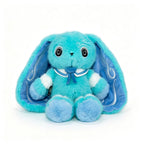 A blue Dysautonomia Rabbit with long floppy ears, black button eyes, and a sailor collar sits facing forward.
