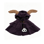 A dark purple Plushie Dreadfuls horned cloak with brown curled horns and a small white plush skull accessory.