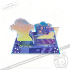 Colorful modular acrylic pieces on a blue board, perfect for a Plushie Dreadfuls Acrylic Standee Set display.