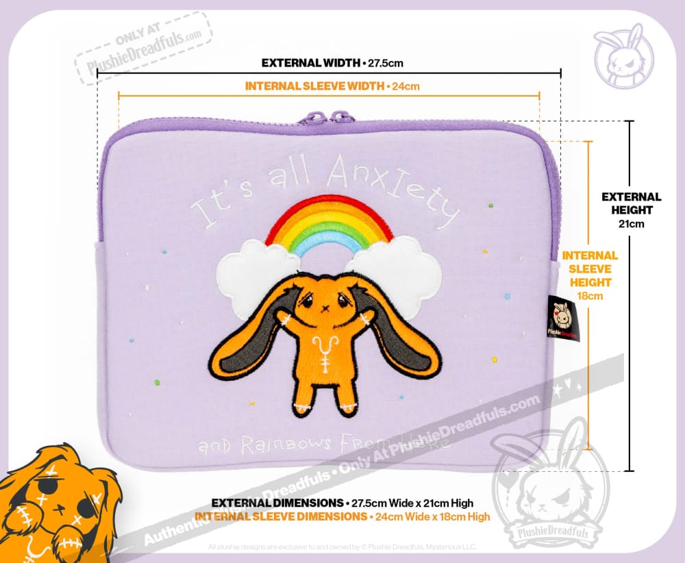 Plushie Dreadfuls Anxiety Rabbit Plush Zip Tablet Sleeve - Mysterious