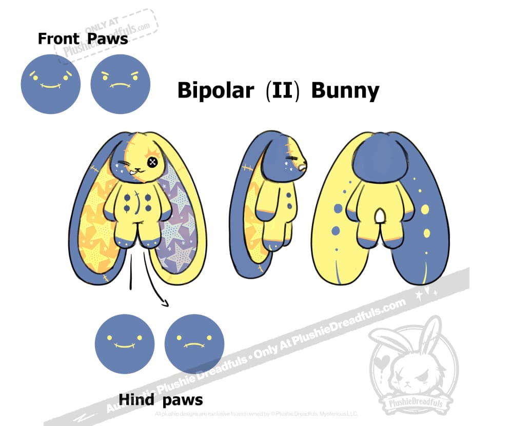 Plushie Dreadfuls - Bipolar II Bunny - Plush Stuffed Animal - Mysterious