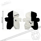 Black and white Plushie Dreadfuls dog hoodie with heart patch, fits regular sized plushies. 29 cm long, front and back shown.