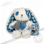 Blueplaid plush bunny with checkered ears, gray scarf, and keychain—perfect for sending Seas of Love.
