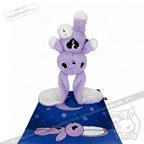 LIMITED EDITION: Purple plush bunny balancing on its hands, featuring depression awareness, on a blue starry mat.