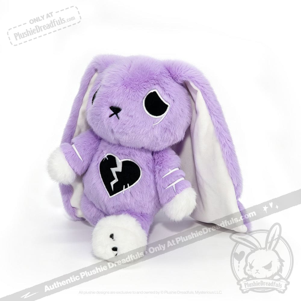 LIMITED EDITION plush purple bunny with a semicolon symbol and broken heart, raising depression awareness.
