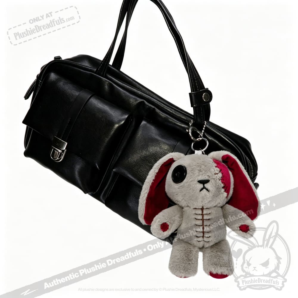 Distressed White Rabbit Plush Keychain Accessory - Keychain