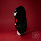 Autographed Emily the Strange and Plushie Dreadful Rabbit collaboration collector set with a black and red goth bunny plush toy, an I Love Cats canvas tote bag, ink pen, coin purse, and signed card by American McGee and Rob Reger.
