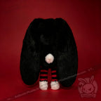 Autographed Emily the Strange and Plushie Dreadful Rabbit collaboration collector set with a black and red goth bunny plush toy, an I Love Cats canvas tote bag, ink pen, coin purse, and signed card by American McGee and Rob Reger.