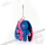 Gemini Rabbit plush keychain in blue and pink, with starry ears and a cute pink button eye—Plushie Dreadfuls style!.