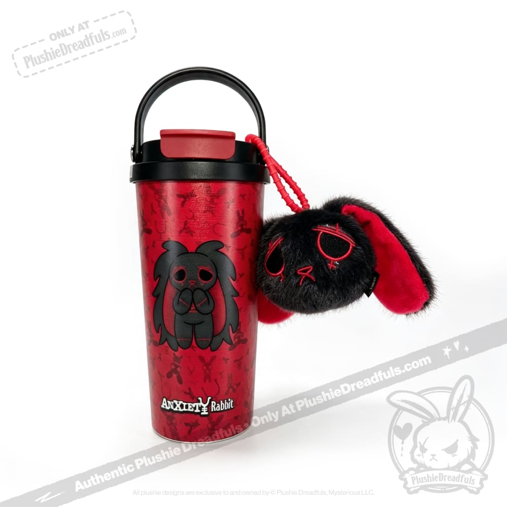 Grey Anxiety Rabbit Cup - Plush Head and Cup Collector Set - thermos