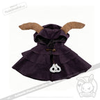 A dark purple Plushie Dreadfuls horned cloak with brown curled horns and a small white plush skull accessory.