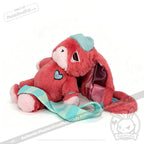 Pink plush bunny with teal hat and scarf, perfect as a chronic illness gift or Long COVID plushie, on a white background.