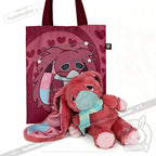 Pink tote with an awareness rabbit cartoon and a matching plush bunny—perfect chronic illness gift for all ages.