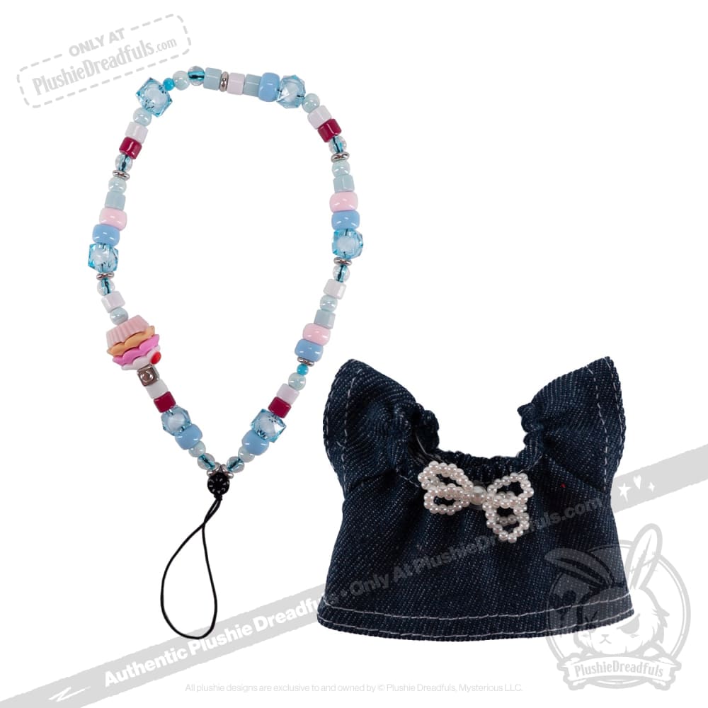 Mini Plush Outfit - Denim Pearl Bow Dress accessory