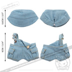 Mini Plush Outfit Light Denim off the Shoulder Overalls accessory