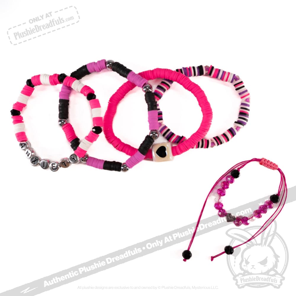 Plushie Dreadfuls -Pink Anxiety Rabbit Stacking Friendship Bracelet