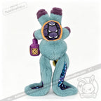 Pisces Rabbit plush with blue fur, shiny scales, tall ears, and a lantern—unique zodiac stuffed animal, standing upright.