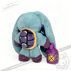 Plushie Dreadfuls Pisces Rabbit plush with turtle shell and purple lantern, zodiac stuffed animal facing away on white.