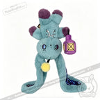 A Pisces Rabbit plush with long legs, purple accents, and a lantern, doing a handstand for zodiac stuffed animal fans.