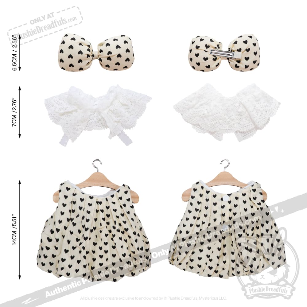 Plush Outfit -Cream with Black Hearts Dress accessory