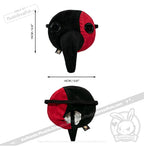 Plushie Dreadfuls plague mask: plush black and red with button eyes, long beak. 13cm tall, 14cm wide.