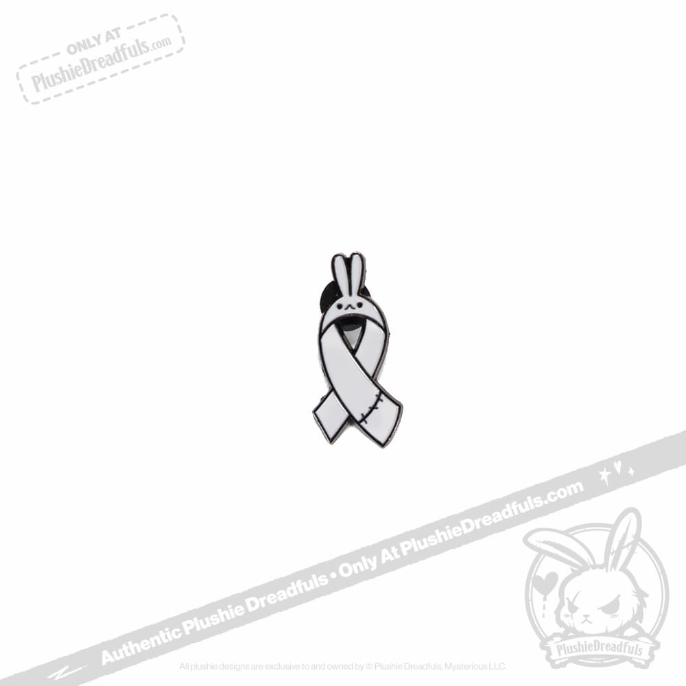 Plushie Dreadfuls - Bunny Awareness Ribbon Enamel Pin White Pin