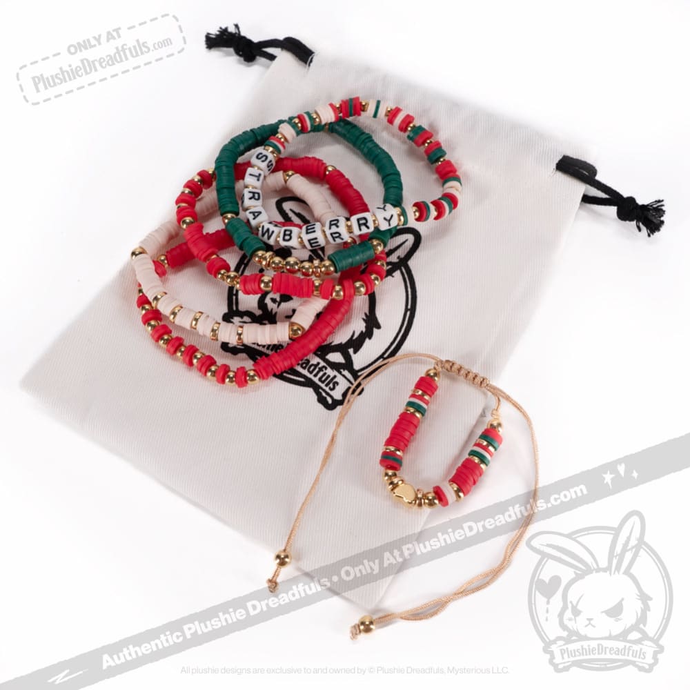 Plushie Dreadfuls - Strawberry Rabbit Stacking Bracelet Set