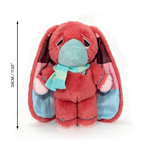 Pink plush bunny with droopy ears, a teal mask and scarf—perfect as a Long COVID plushie or chronic illness gift.