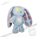 Blue Plushie Dreadful bunny with patchwork ears, button eye, bow tie—your new stuffed animal Love Rabbit!.