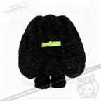 Plushie Dreadfuls Love Rabbit: black plush stuffed animal with floppy ears, neon green stripe, on white background.