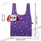 Purple reusable shopping bag with hearts, stars, plush dog keychain; inspired by plushie dreadfuls style.