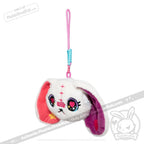 Harajuku Alice Rabbit plush bunny head keychain with stitched details, colorful ears, and a pink hanging loop.