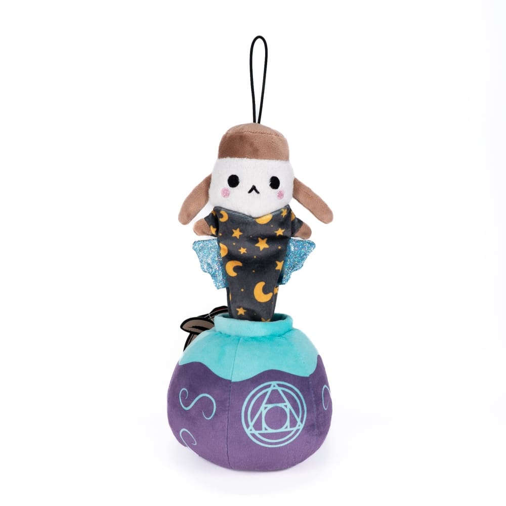 Potion Wizard Plush otter in a starry cape sits atop a purple cauldron, perfect for Plushie Dreadfuls collectors.